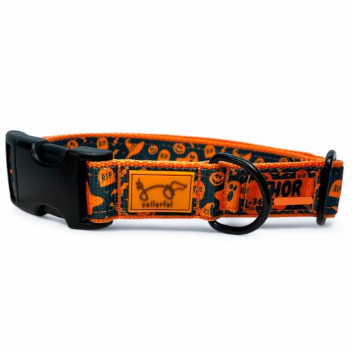 Itt van Halloween kutya nyakörv - L/XL méret - felvarrt bilétával