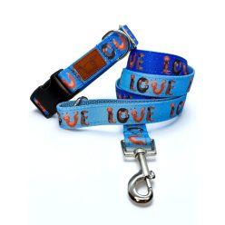 LOVE tacskó nyakörv és póráz szett - kék