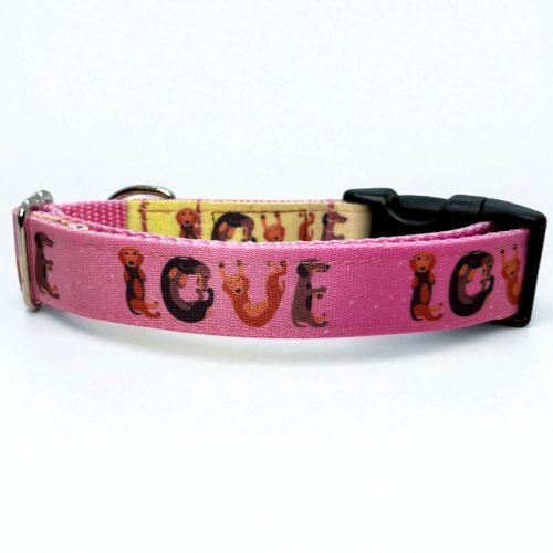 LOVE tacskó nyakörv - rózsaszín